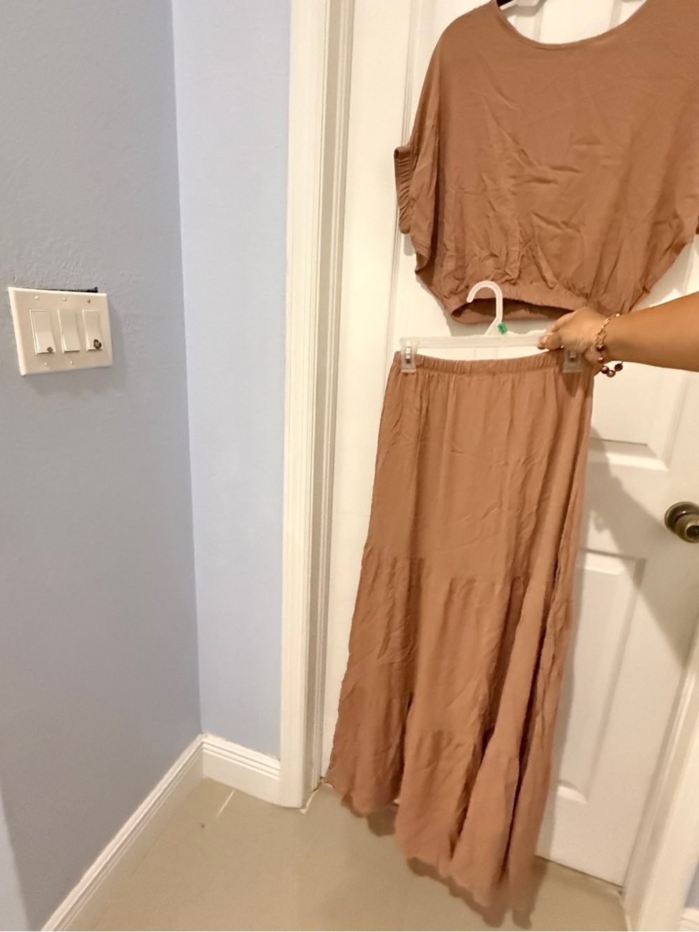 Elegant Maxi Skirt Set in Taupe — Women's Two-Piece
